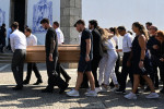 Diogo Jota's wife Rute Cardoso is consoled as the coffins of Diogo Jota and Andre Silva are brought into the Igreja Matriz de Gondomar in the town of Gondomar near Porto. The Liverpool and Portugal forward died along with his younger brother Andre Silva i