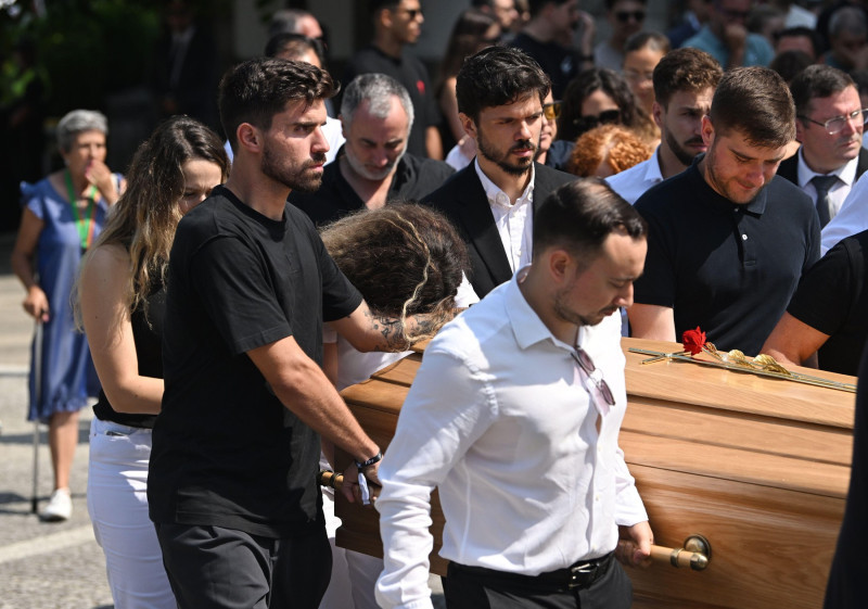 Diogo Jota's wife Rute Cardoso after the funeral of Diogo Jota and Andre Silva being held at Igreja Matriz de Gondomar in the town of Gondomar near Porto. The Liverpool and Portugal forward died along with his younger brother Andre Silva in the accident i