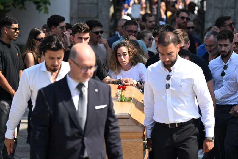 Diogo Jota's wife Rute Cardoso after the funeral of Diogo Jota and Andre Silva being held at Igreja Matriz de Gondomar in the town of Gondomar near Porto. The Liverpool and Portugal forward died along with his younger brother Andre Silva in the accident i