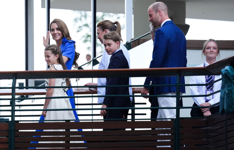 The Prince and Princess of Wales, with Princess Charlotte and Prince George as they arrive on day fourteen of the 2025 Wimbledon Championships at the All England Lawn Tennis and Croquet Club, London. Picture date: Sunday July 13, 2025.