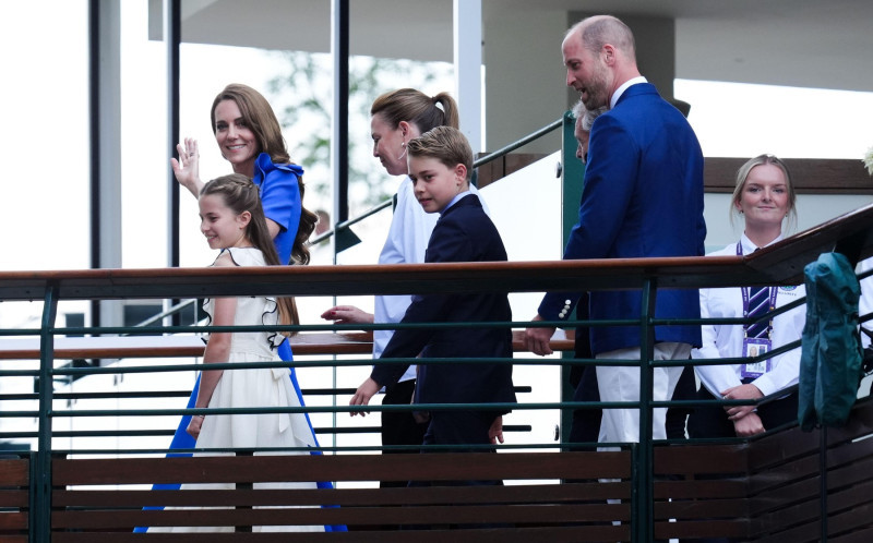 The Prince and Princess of Wales, with Princess Charlotte and Prince George as they arrive on day fourteen of the 2025 Wimbledon Championships at the All England Lawn Tennis and Croquet Club, London. Picture date: Sunday July 13, 2025.