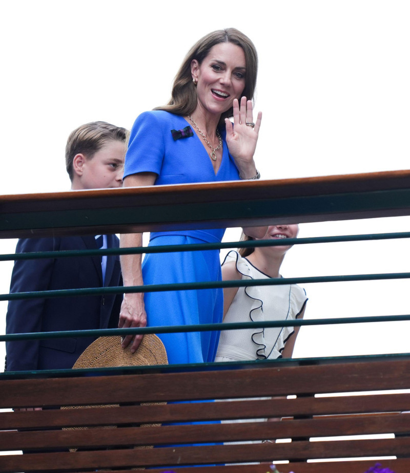 The Princess of Wales with Princess Charlotte and Prince George as they arrive on day fourteen of the 2025 Wimbledon Championships at the All England Lawn Tennis and Croquet Club, London. Picture date: Sunday July 13, 2025.