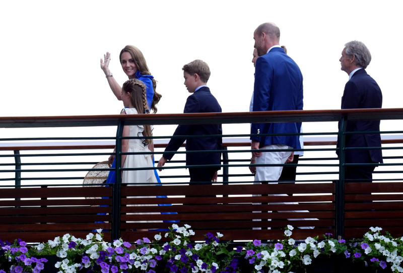 The Prince and Princess of Wales, with Princess Charlotte and Prince George as they arrive on day fourteen of the 2025 Wimbledon Championships at the All England Lawn Tennis and Croquet Club, London. Picture date: Sunday July 13, 2025.