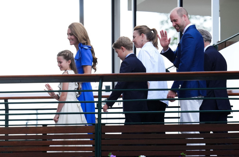 The Prince and Princess of Wales, with Princess Charlotte and Prince George as they arrive on day fourteen of the 2025 Wimbledon Championships at the All England Lawn Tennis and Croquet Club, London. Picture date: Sunday July 13, 2025.