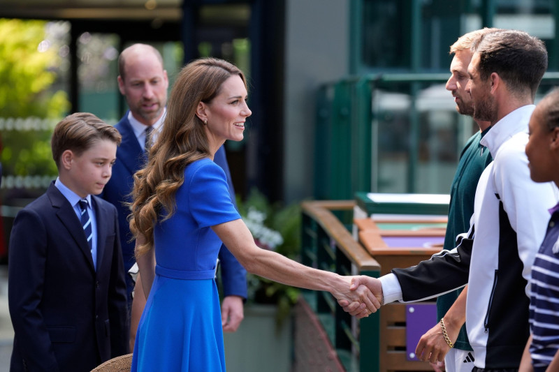 (left to right) Prince George, the Prince of Wales and the Princess of Wales are greeted as they arrive on day fourteen of the 2025 Wimbledon Championships at the All England Lawn Tennis and Croquet Club, London. Picture date: Sunday July 13, 2025.