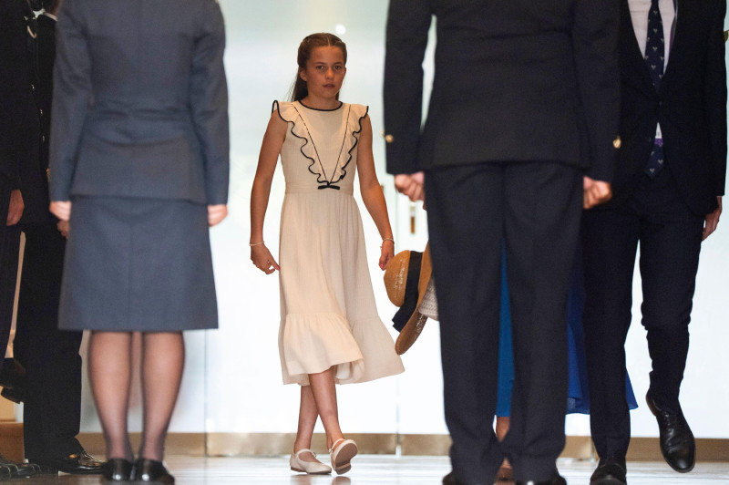 Princess Charlotte makes her way to the Royal Box on day fourteen of the 2025 Wimbledon Championships at the All England Lawn Tennis and Croquet Club, London. Picture date: Sunday July 13, 2025.