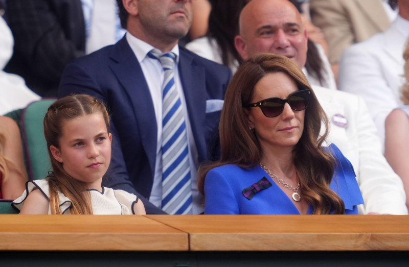The Princess of Wales and Princess Charlotte in the Royal Box on day fourteen of the 2025 Wimbledon Championships at the All England Lawn Tennis and Croquet Club, London. Picture date: Sunday July 13, 2025.
