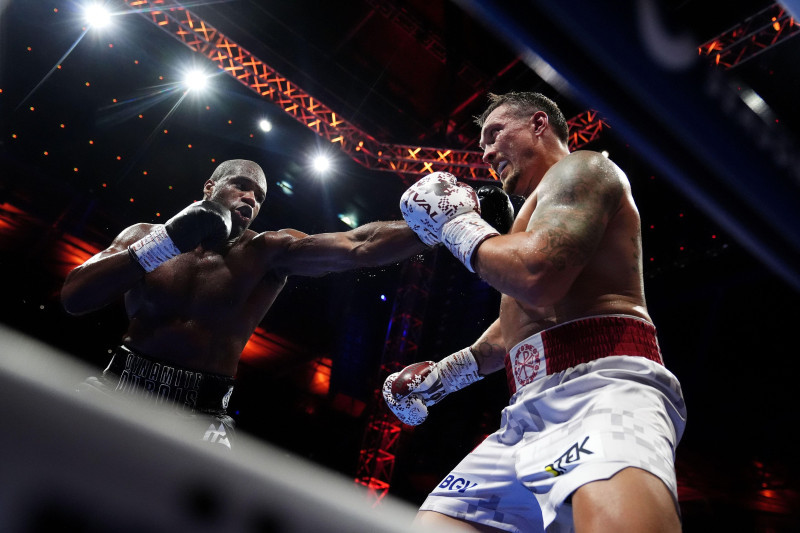 Oleksandr Usyk and Daniel Dubois (left) in action during their IBF, IBO, WBC and WBO World heavyweight bout at Wembley Stadium, London. Picture date: Saturday July 19, 2025.