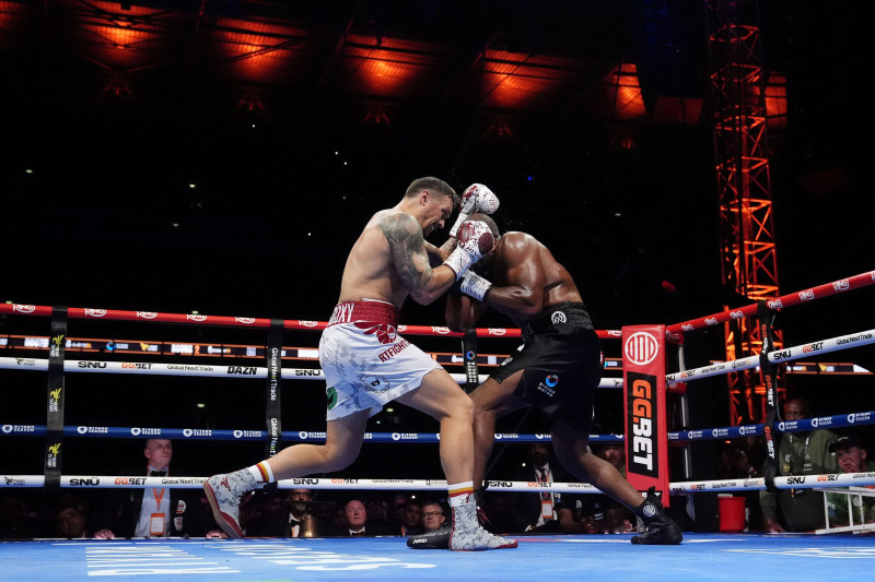 Oleksandr Usyk and Daniel Dubois (right) in action during their IBF, IBO, WBC and WBO World heavyweight bout at Wembley Stadium, London. Picture date: Saturday July 19, 2025.