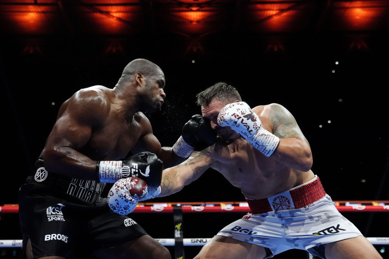 Oleksandr Usyk and Daniel Dubois (left) in action during their IBF, IBO, WBC and WBO World heavyweight bout at Wembley Stadium, London. Picture date: Saturday July 19, 2025.
