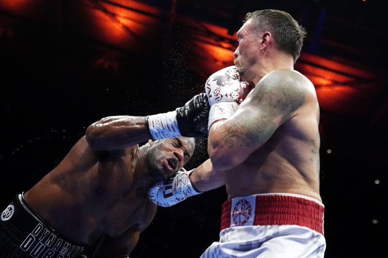 Oleksandr Usyk and Daniel Dubois (left) in action during their IBF, IBO, WBC and WBO World heavyweight bout at Wembley Stadium, London. Picture date: Saturday July 19, 2025.