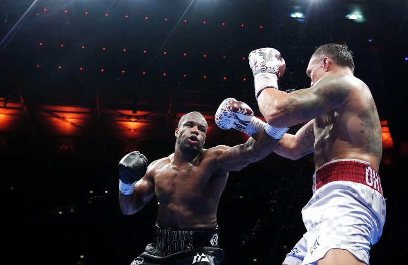 Oleksandr Usyk and Daniel Dubois (left) in action during their IBF, IBO, WBC and WBO World heavyweight bout at Wembley Stadium, London. Picture date: Saturday July 19, 2025.