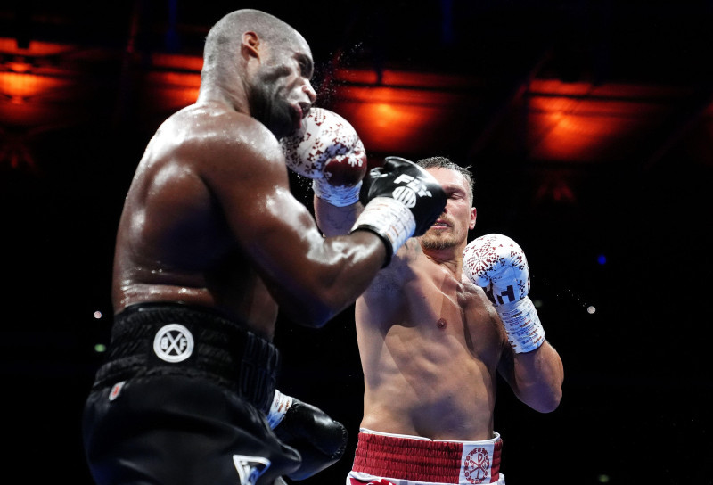Oleksandr Usyk and Daniel Dubois (left) in action during their IBF, IBO, WBC and WBO World heavyweight bout at Wembley Stadium, London. Picture date: Saturday July 19, 2025.