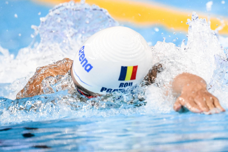 David Popovici of Romania competes in the Swimming 100m Breaststroke Women Heats during the 22nd World Aquatics Championships at the WAC Arena in Singapore (Singapore), July 28, 2025.