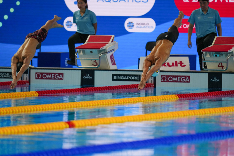 David Popovici (ROU) during the World Aquatics Championships – Swimming competition on Saturday at the Singapore Sports Hub, Singapore on July 28, 2025. Photo by Antoine Lapeyre/ABACAPRESS.COM