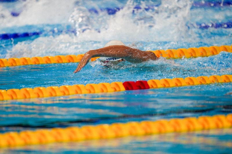David Popovici (ROU) during the World Aquatics Championships – Swimming competition on Saturday at the Singapore Sports Hub, Singapore on July 28, 2025. Photo by Antoine Lapeyre/ABACAPRESS.COM