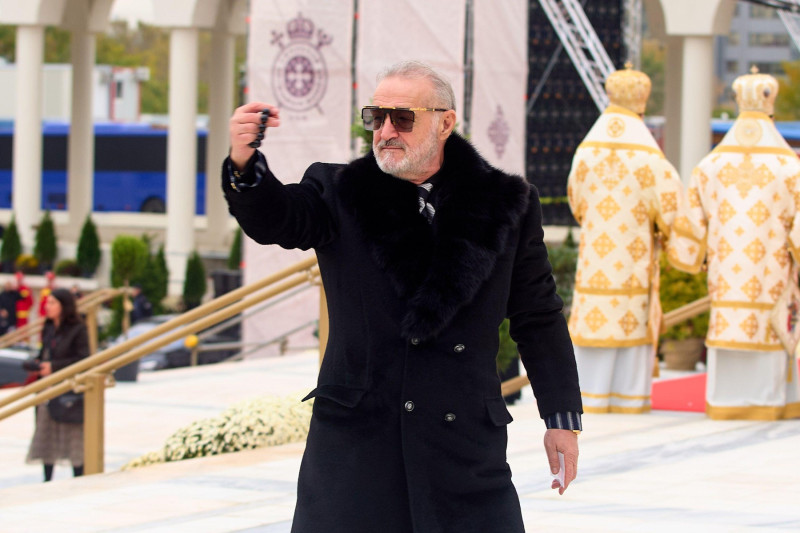 Bucharest, Romania. 26th Oct, 2025: Deputy George Becali, the financier of the FCSB football team, arrives at the Romanian National Cathedral to attend the consecration of the interior mosaics icons of the Cathedral, an event marking the centennial of the