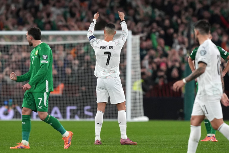 Portugal's Cristiano Ronaldo reacts after being shown a red card during the 2026 FIFA World Cup European Qualifying, Group F match at the Aviva Stadium in Dublin, Ireland. Picture date: Thursday November 13, 2025.