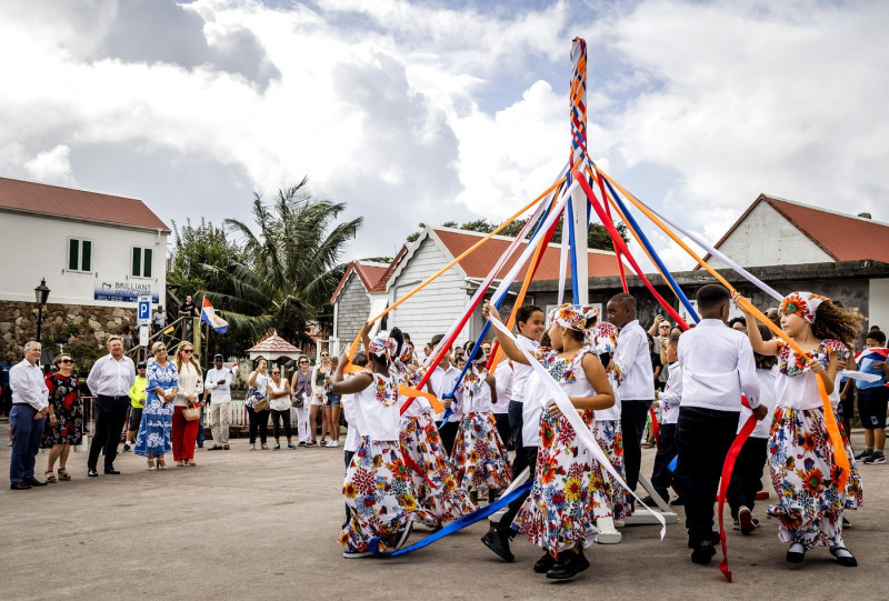 SABA - 09/02/2023, SABA - King Willem-Alexander, Queen Maxima and Princess Amalia watch a play performed for them in the village of Windwardside. The Crown Princess has a two-week introduction to the countries of Aruba, Curacao and Sint Maarten and the is