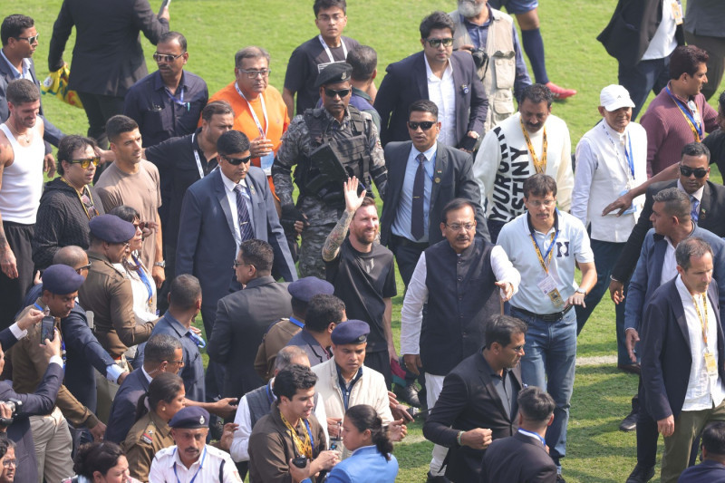 Lionel Messi with Orup Biswas during G.O.A.T tour 2025 in Kolkata City Of Joy at Vivekananda Yuba Bharati Krirangan(VYBK) Stadium, Kolkata, West Bengal, India 13th December 2025 Photo by Shubhajit Roy Karmakar/Alamy Live News