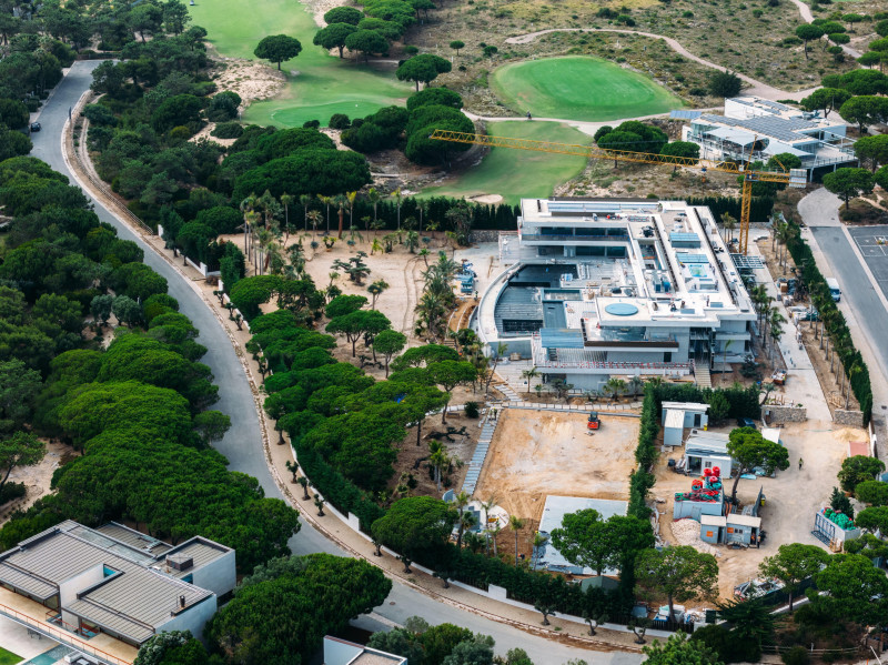 Aerial drone view of Cristiano Ronaldo's house near Guincho in Cascais, Portugal under construction