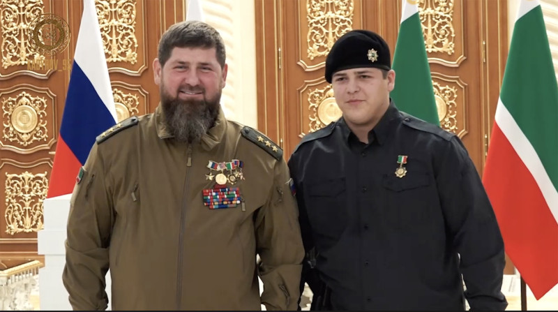 Adam Kadyrov, 15, awarded Hero of Chechnya. Adam Kadyrov, 15, awarded Hero of Chechnya. Pictured: Ramzan Kadyrov (left), his son Adam Kadyrov (right)