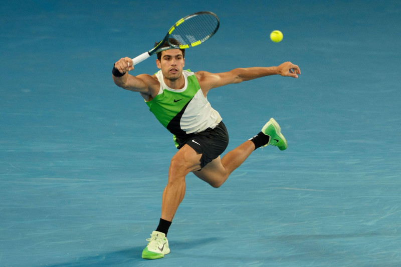 February 1, 2026: 1st seed CARLOS ALCARAZ of Spain in action against 4th seed NOVAK DJOKOVIC of Serbia on Rod Laver Arena in the Men's Singles Final match on day 15 of the 2026 Australian Open in Melbourne, Australia. Sydney Low/Cal Sport Media(Credit Ima