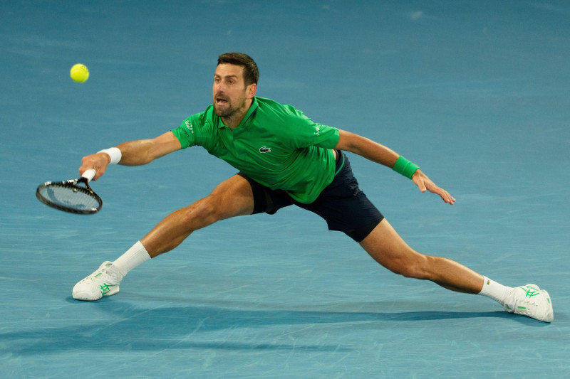 February 1, 2026: 4th seed NOVAK DJOKOVIC of Serbia in action against 1st seed CARLOS ALCARAZ of Spain on Rod Laver Arena in the Men's Singles Final match on day 15 of the 2026 Australian Open in Melbourne, Australia. Sydney Low/Cal Sport Media