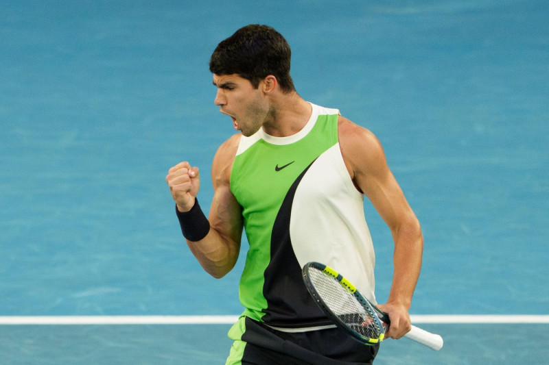 February 1, 2026: 1st seed CARLOS ALCARAZ of Spain in action against 4th seed NOVAK DJOKOVIC of Serbia on Rod Laver Arena in the Men's Singles Final match on day 15 of the 2026 Australian Open in Melbourne, Australia. Sydney Low/Cal Sport Media