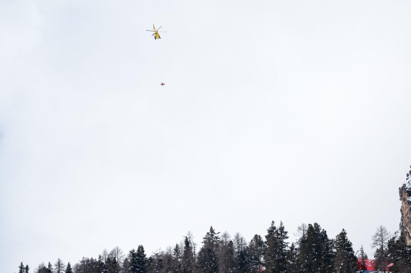 The helicopter carrying Lindsey Vonn (USA) after her injury during the Olympic Winter Games Milano-Cortina 2026, Alpine Skiing Women's Downhill on February 08, 2026 at Tofane Alpine Skiing Centre in Cortina d'Ampezzo, Italy