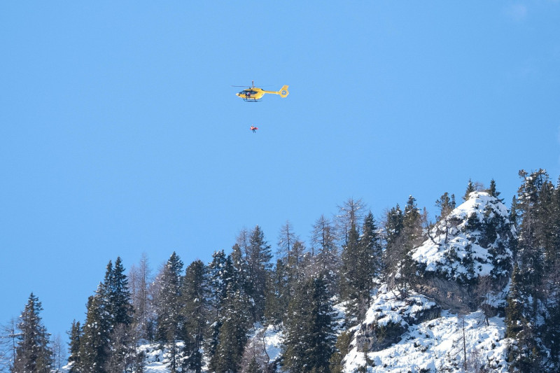 The helicopter carrying Lindsey Vonn (USA) after her injury during the Olympic Winter Games Milano-Cortina 2026, Alpine Skiing Women's Downhill on February 08, 2026 at Tofane Alpine Skiing Centre in Cortina d'Ampezzo, Italy