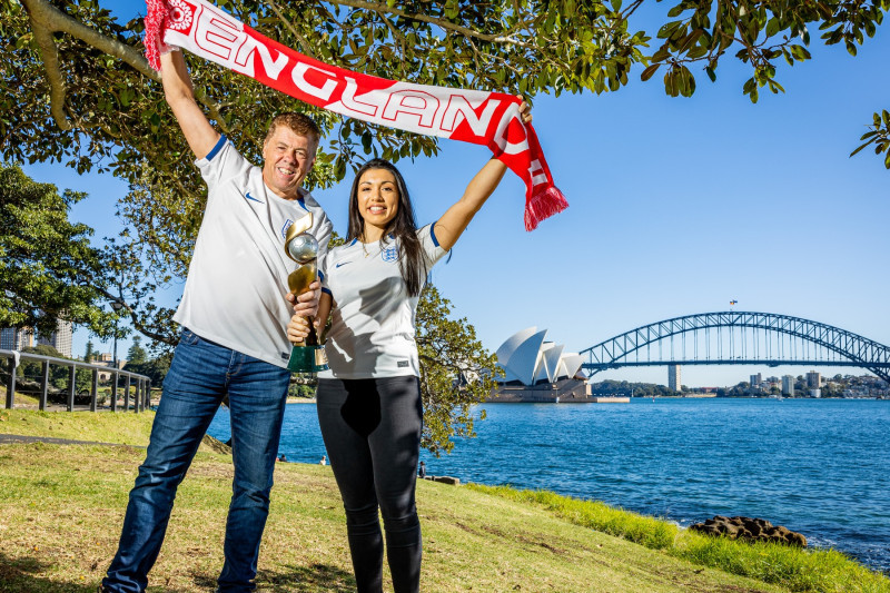 Steve McClaren look-a-like turns up in Oz to support the Lionesses - after travelling to watch eight men's tournaments