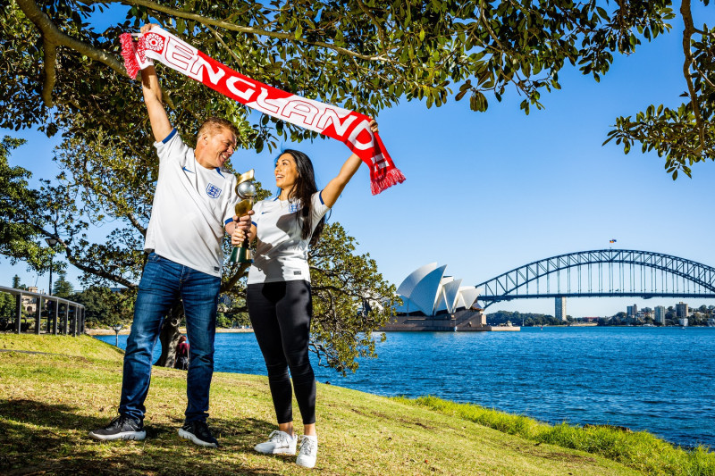 Steve McClaren look-a-like turns up in Oz to support the Lionesses - after travelling to watch eight men's tournaments