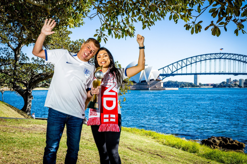 Steve McClaren look-a-like turns up in Oz to support the Lionesses - after travelling to watch eight men's tournaments
