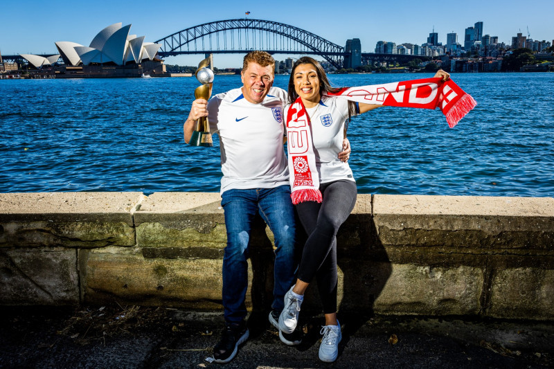 Steve McClaren look-a-like turns up in Oz to support the Lionesses - after travelling to watch eight men's tournaments