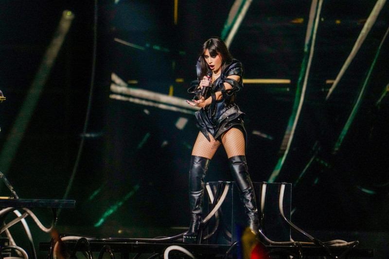 Vienna, Austria 20260516. Romania's Alexandra Căpitănescu with "Choke Me" during Saturday's final of the Eurovision Song Contest 2026 in the Wiener Stadthalle. Photo: Terje Bendiksby / NTB This text is auto translated