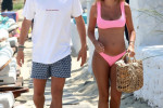 *EXCLUSIVE* Barcelona Footballer Sergi Roberto and his wife Coral Simanovich on their beach holiday in Greece.