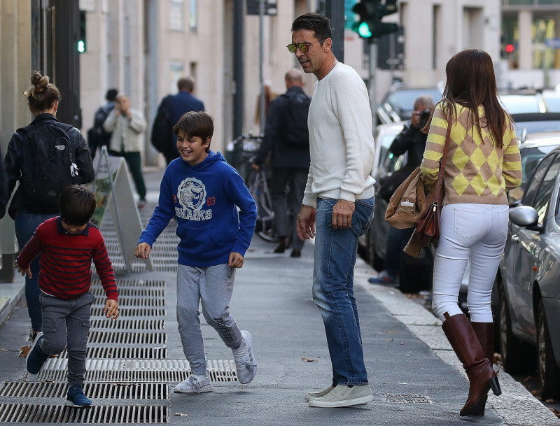 Gianluigi Buffon With His Partner Ilaria D'amico And His Son Leopoldo Mattia, With Them Ilaria's Son, Pietro Attisani.