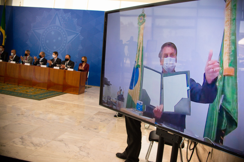 President Jair Bolsonaro Sanctions New Legal Framework For Basic Sanitation Via Video conference Amidst Coronavirus Pandemic