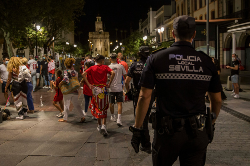 Police device and atmosphere after Sevilla FC win the final of the Europa League