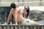 British footballer Harry Maguire and girlfriend Fern Hawkins cool off at posh Nikki Beach Bar in Barbados