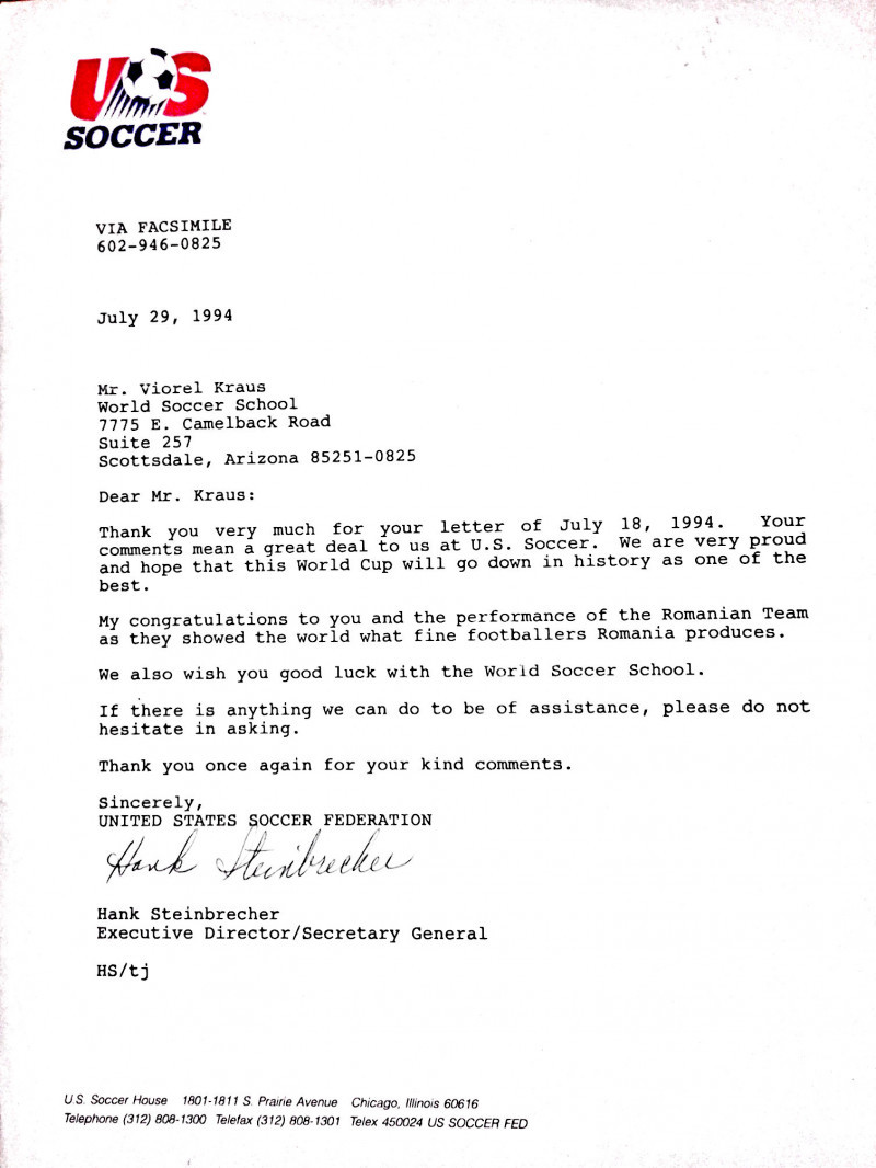 1994 Letter from the US Soccer Federation