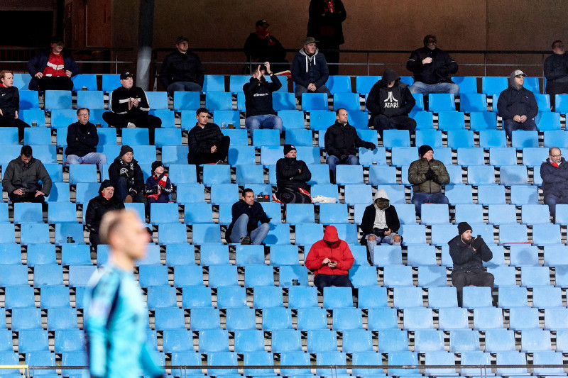 Aalborg, Denmark. 01st Nov, 2020. Due to COVID19 a maximum of 500 fans are allowed on the stadium like for the 3F Superliga match between Aalborg Boldklub and Broendby IF at Aalborg Portland Park in Aalborg. (Photo Credit: Gonzales Photo/Alamy Live News