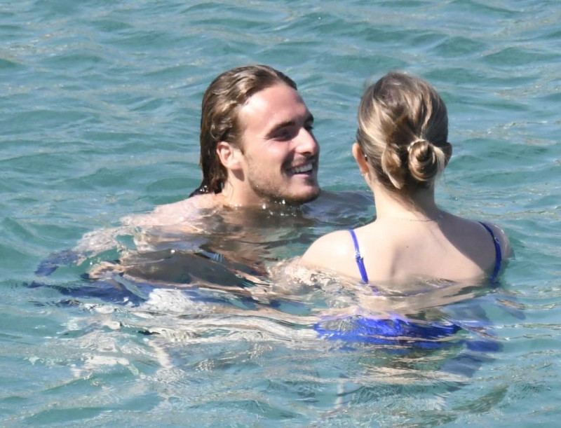 *EXCLUSIVE* Greek Tennis player Stefanos Tsitsipas enjoys his summer vacation on the beach with friends and a special girlfriend.