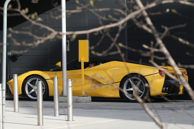 Milan AC soccer player Zlatan Ibrahimovic drives his limited production hybrid sport car Ferrari