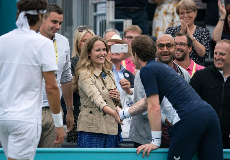 London, UK. 23rd June, 2019. KIM SEARS smiles as Andy MURRAY claps her hands after his win during the Fever-Tree tennis Championships tournament - FINALS at The Queen's Club, London, England on 23 June 2019. Photo by Andy Rowland. Credit: PRiME Media Imag
