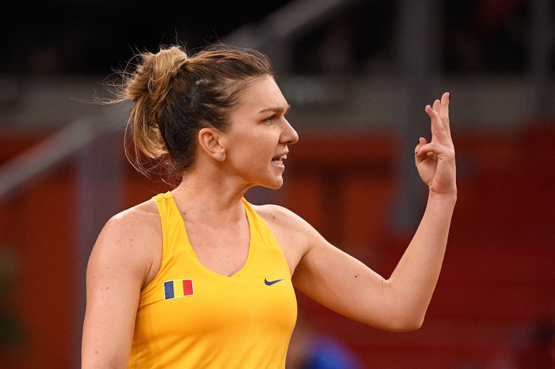 Simona Halep, în meciul România - Franța, din semifinalele FED Cup 2019 / Foto: Profimedia