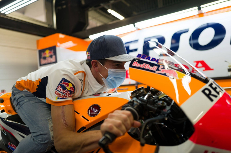 Spain: Marc Marquez visited his team box at Montmelo circuit