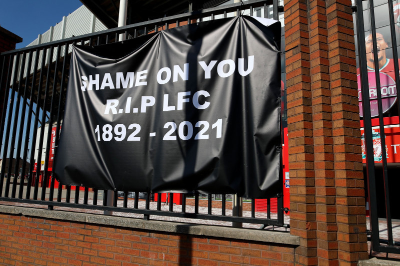 Fan Protests against the new European Super League Format, Anfield, Liverpool, UK - 19 Apr 2021