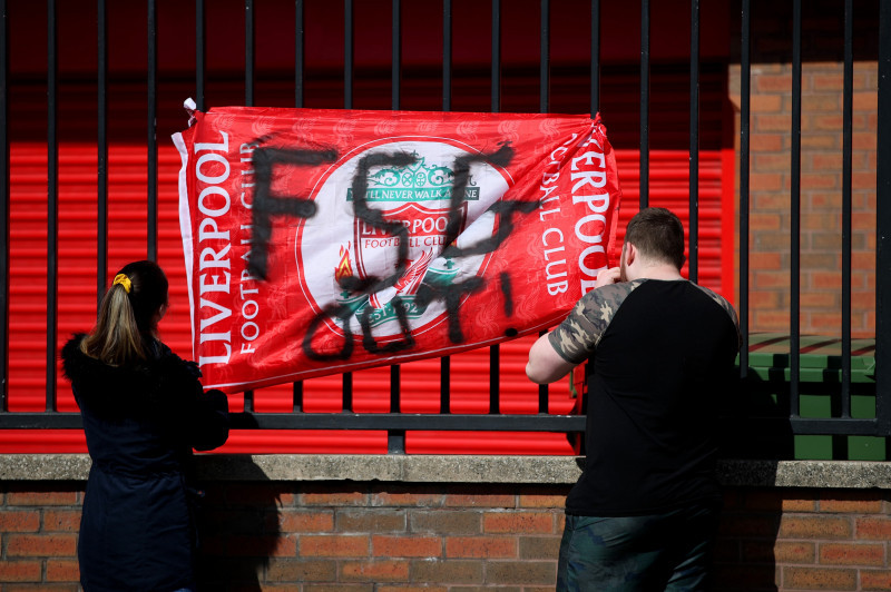 Fan Protests against the new European Super League Format, Anfield, Liverpool, UK - 19 Apr 2021